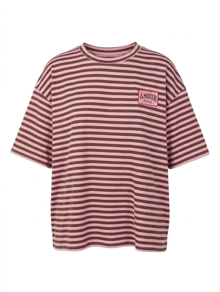 C’est l’Amour: Striped Oversized Knit - Bruin/Roze