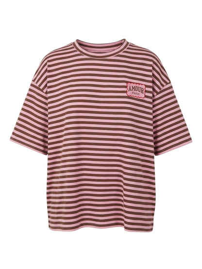 C’est l’Amour: Striped Oversized Knit - Bruin/Roze