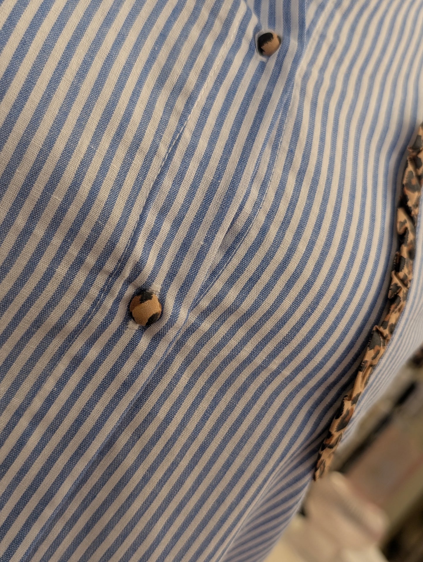 Patty katoenen blouse met streep en panter - Licht blauw / off white