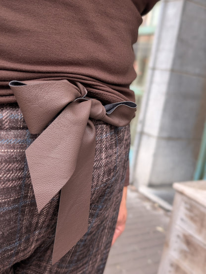 Lian Geruite pantalon met strikceintuur - Grijs / taupe / blauw