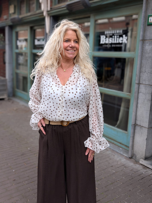 Blouse Eva Polkadot - Ecru/Bruin