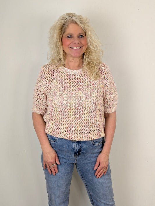 Red button Jolene melange trui - Multi raspberry