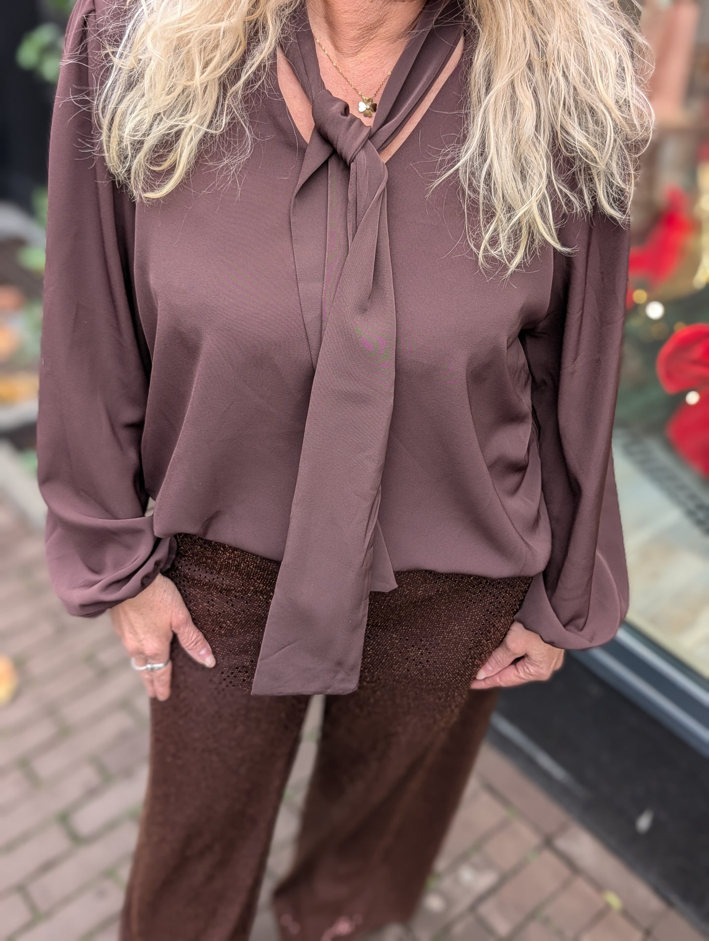 Amey strik blouse - Bruin