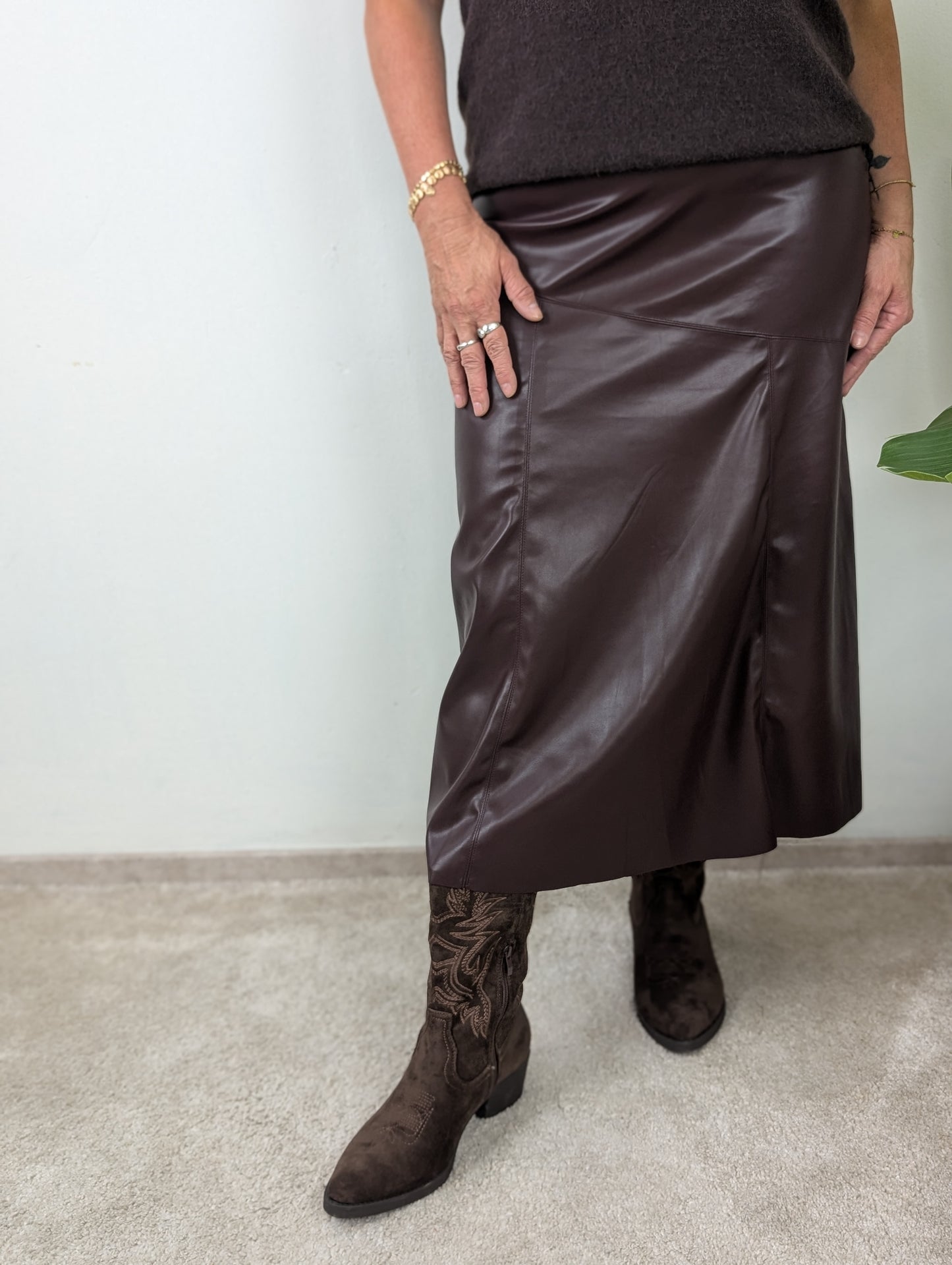 Faux leer mid rok - Bordeauxrood