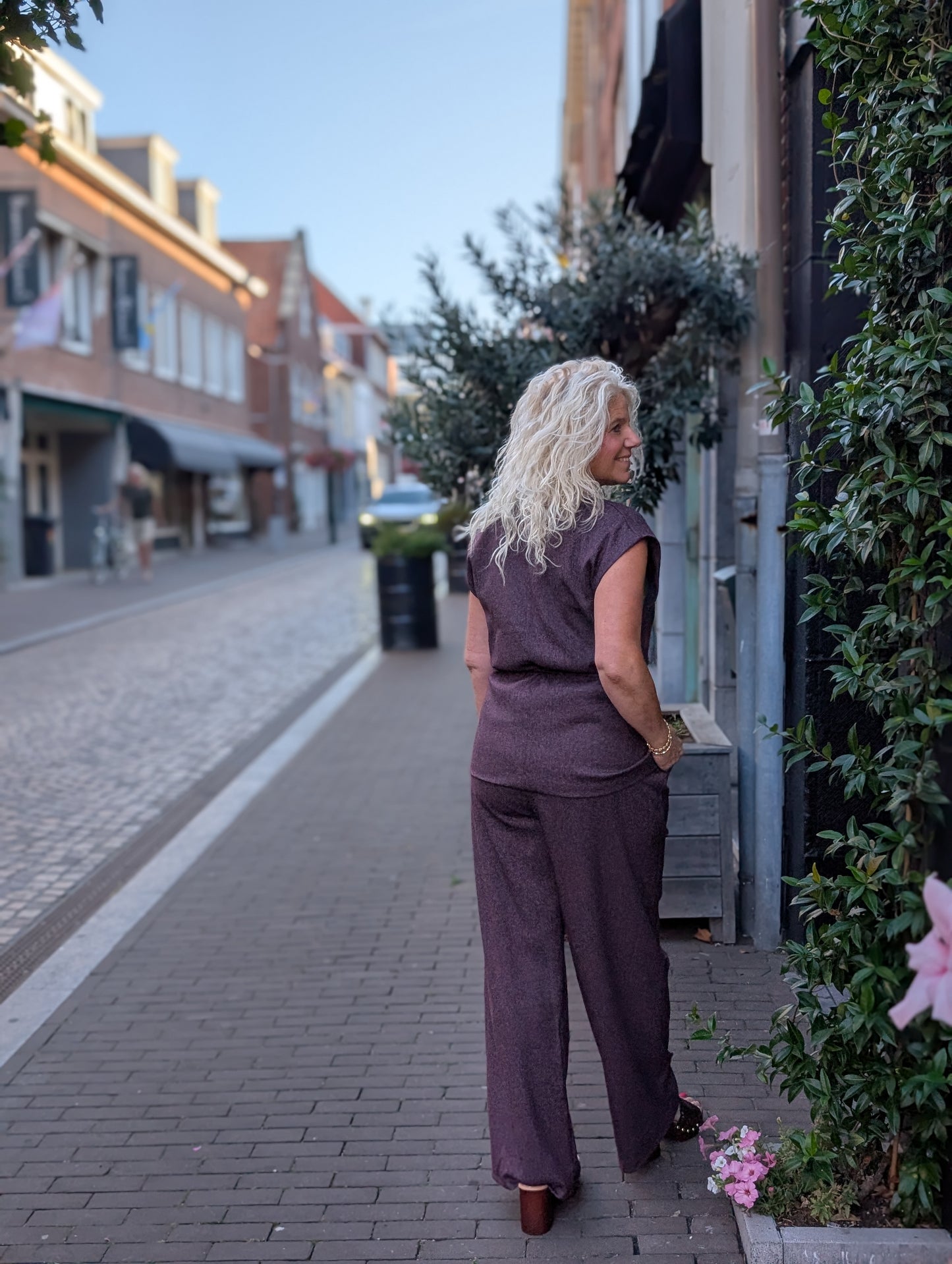Jacky pantalon met riem - Aubergine