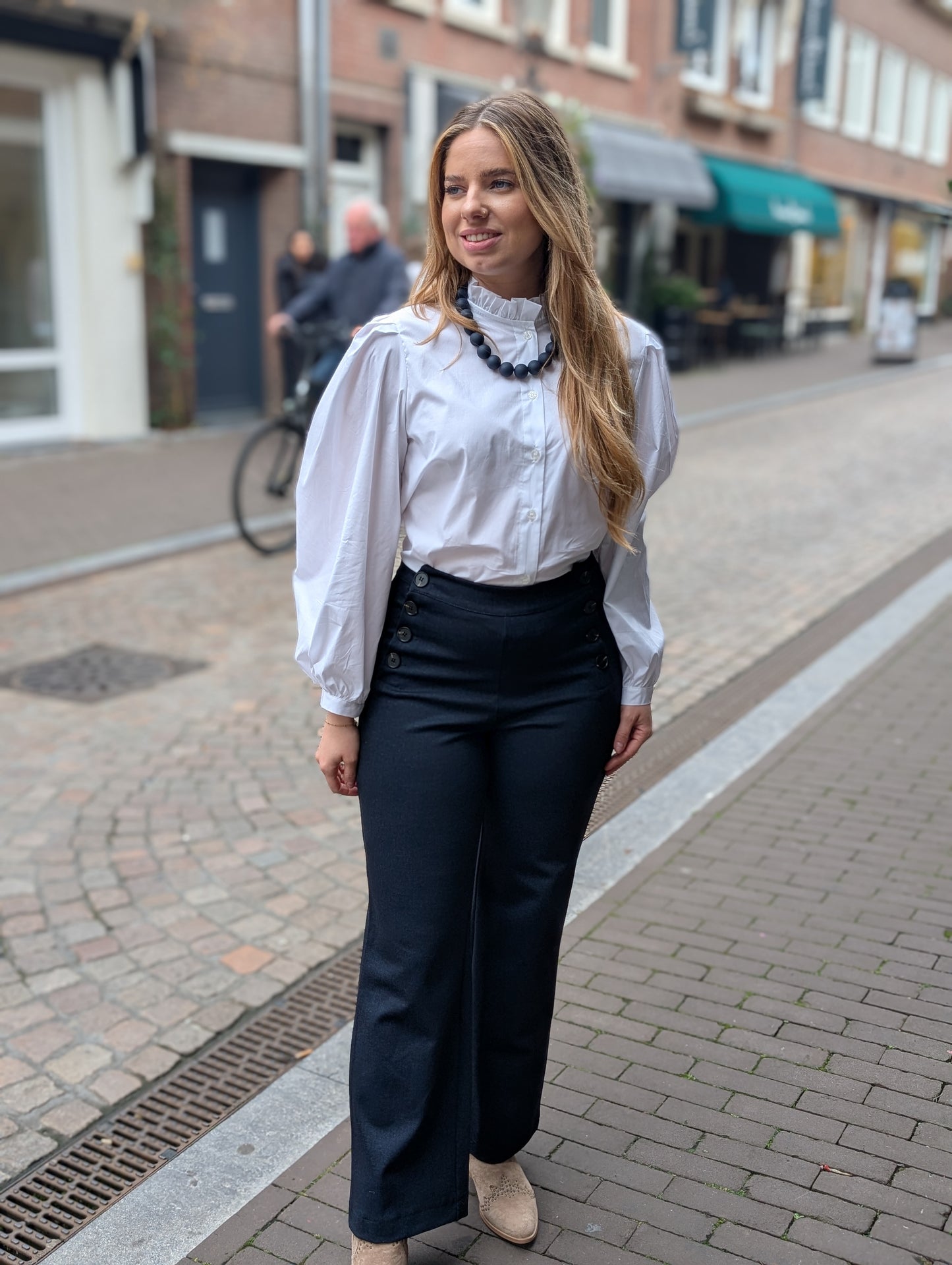 Diana pantalon met knopen zijkant - Donkerblauw