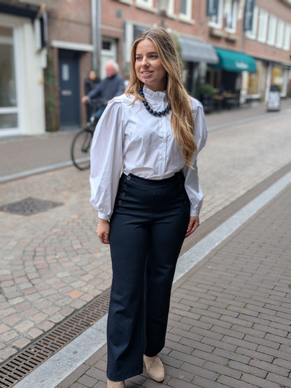 Diana pantalon met knopen zijkant - Donkerblauw