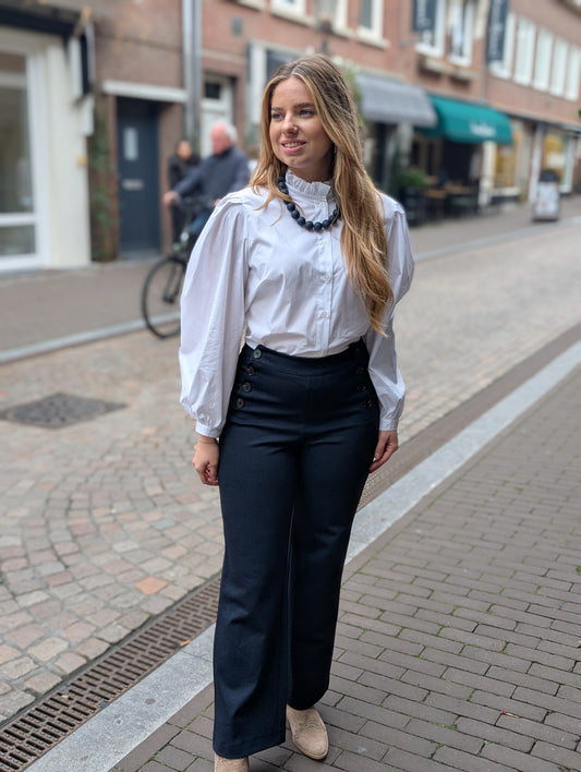 Diana pantalon met knopen zijkant - Donkerblauw