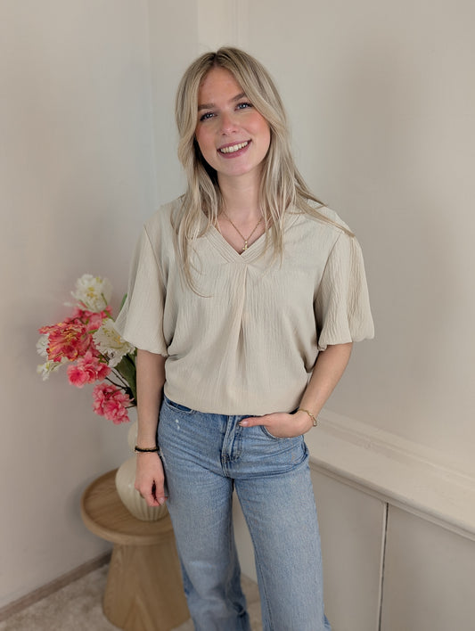Alice top pofmouwen - Beige