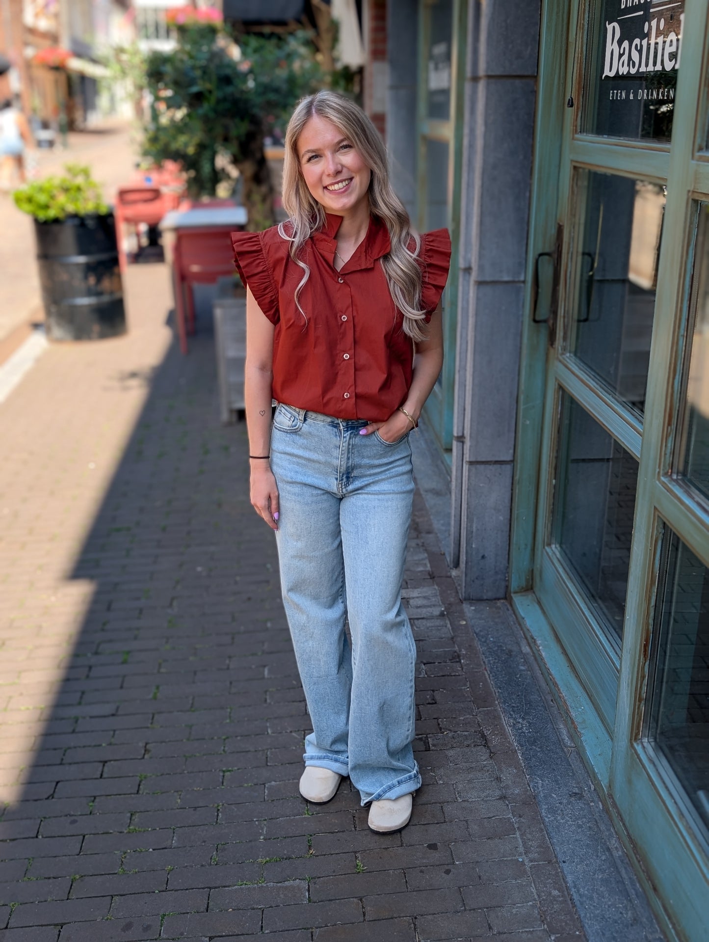 Vera ruffle top - Brique