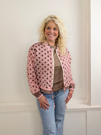 Blouse/vest bomber Polkadots - Roze/Bruin