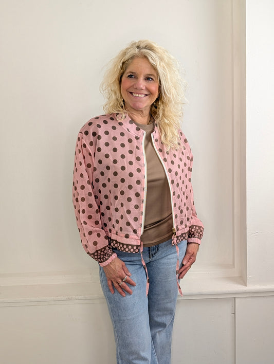 Blouse/vest bomber Polkadots - Roze/Bruin