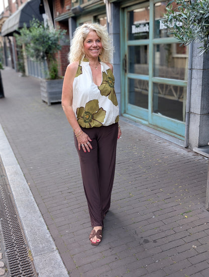 Flower ballon top - Ecru/Pistache