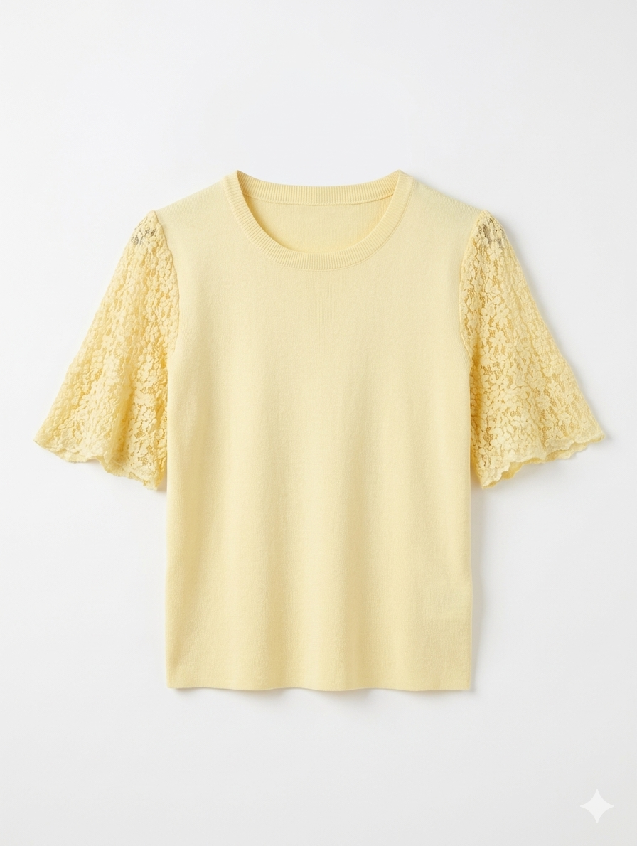 Aimee shirt met kanten bloemen mouwen - Geel