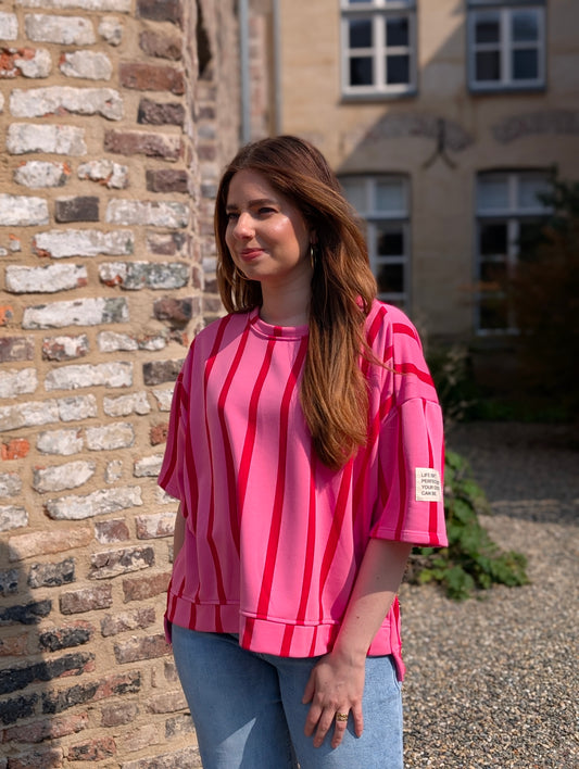 Striped Candy Oversized Sweater – Roze/Rood