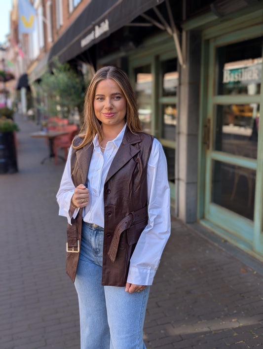 Faux leather gilet met riem - Bordeaux