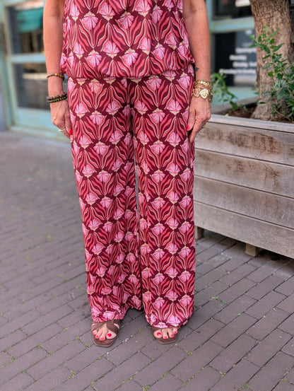 Travelstof broek hippie flowers - Roze