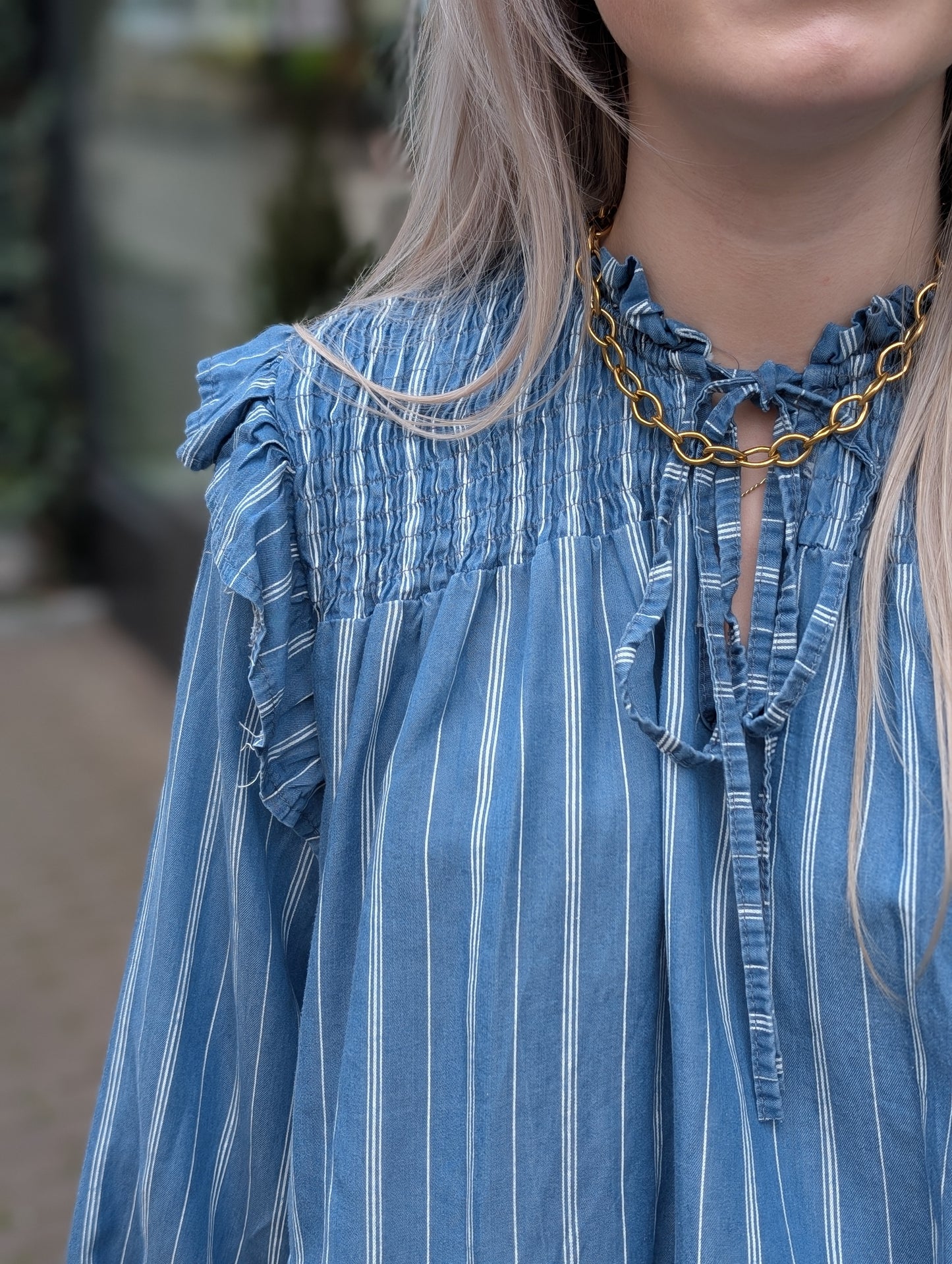 Gestreepte jeans look blouse Fayye - Blauw