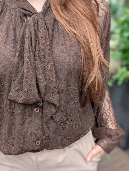 Tes kanten blouse - Bruin
