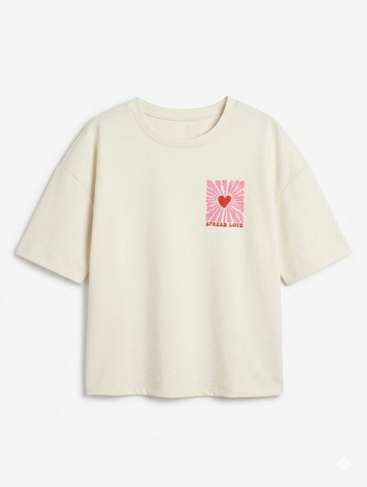 Spread Love Graphic Top – Beige