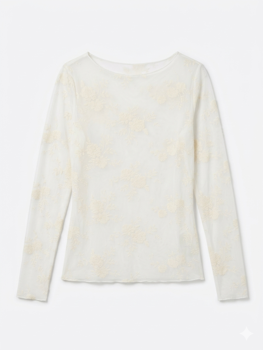 Ivory Bloom meshtop - Ecru