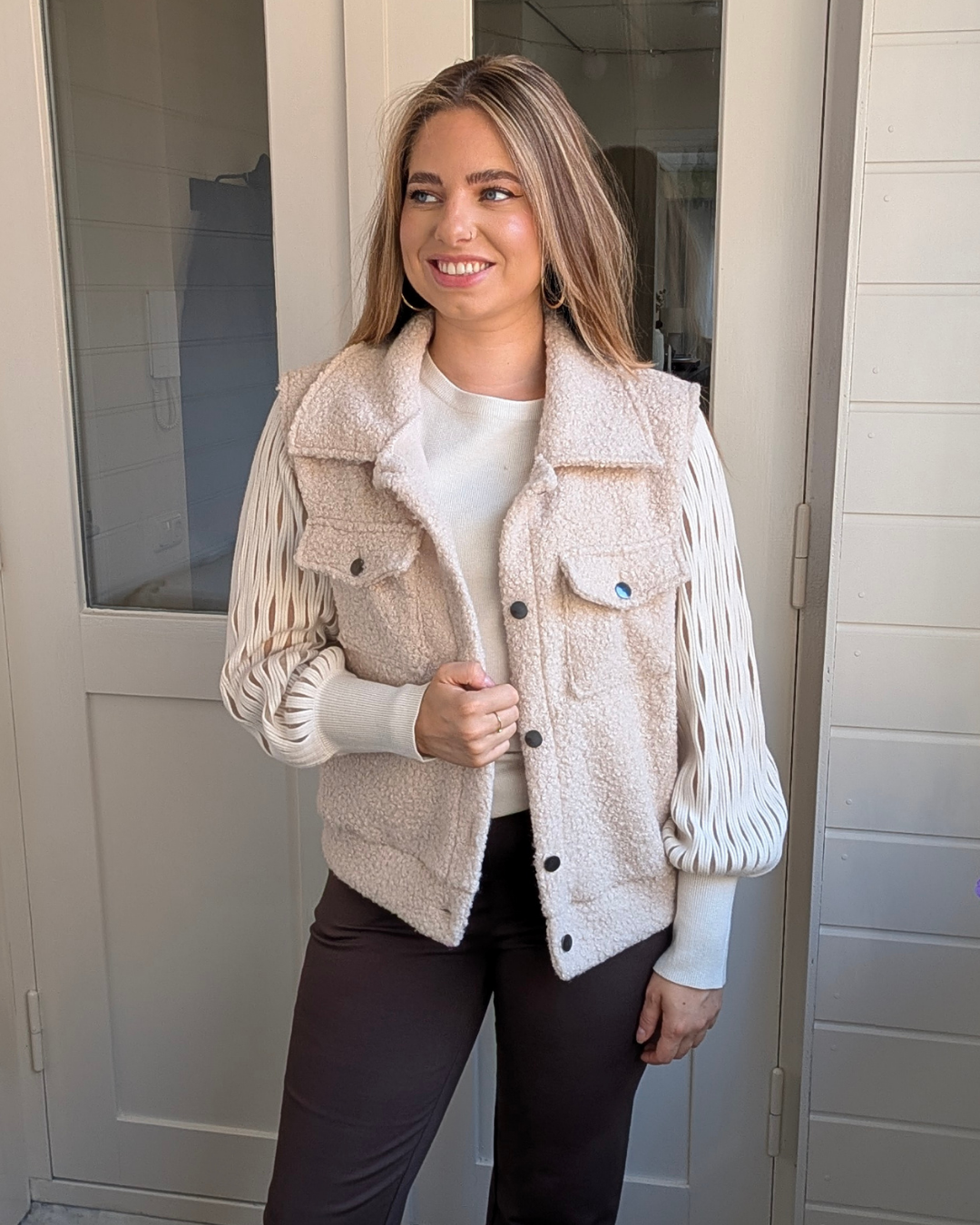 Trui met detail mouwen Anouk - Beige