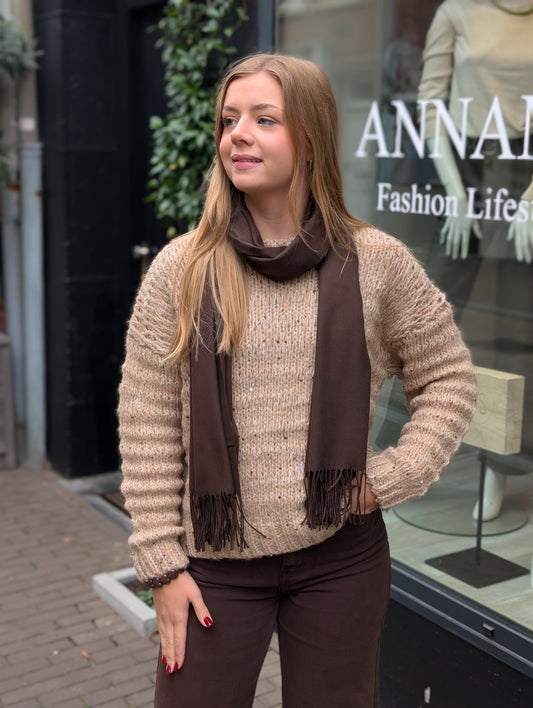 Emma dunne sjaal met franjes - Bruin