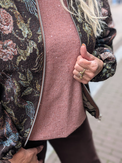 Bibal bloemen print bomber jas - Donkerbruin/Multicolor