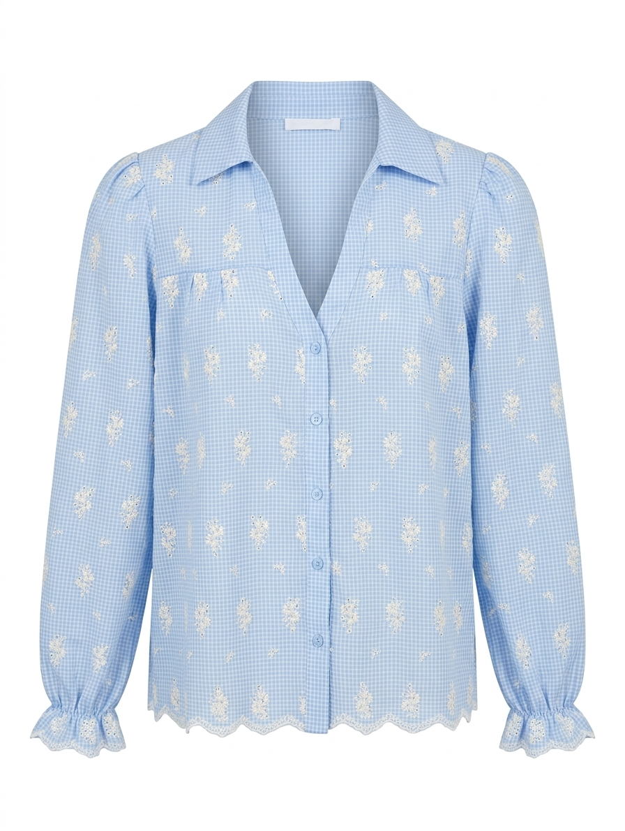 Claire Blossom Check Blouse - Blauw
