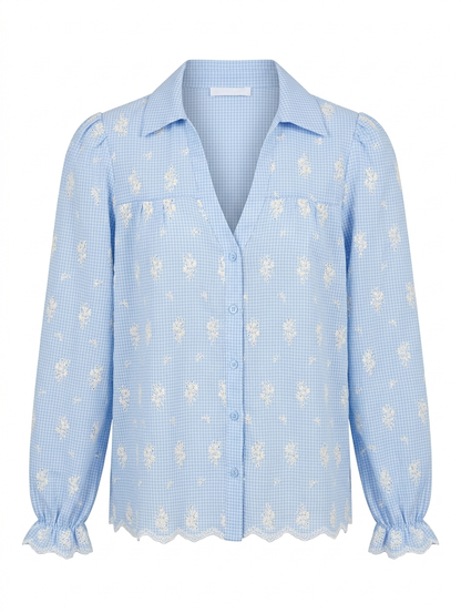 Claire Blossom Check Blouse - Blauw