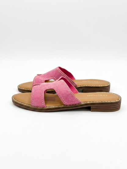 Golden Hour' Suede Studded Slippers - Roze
