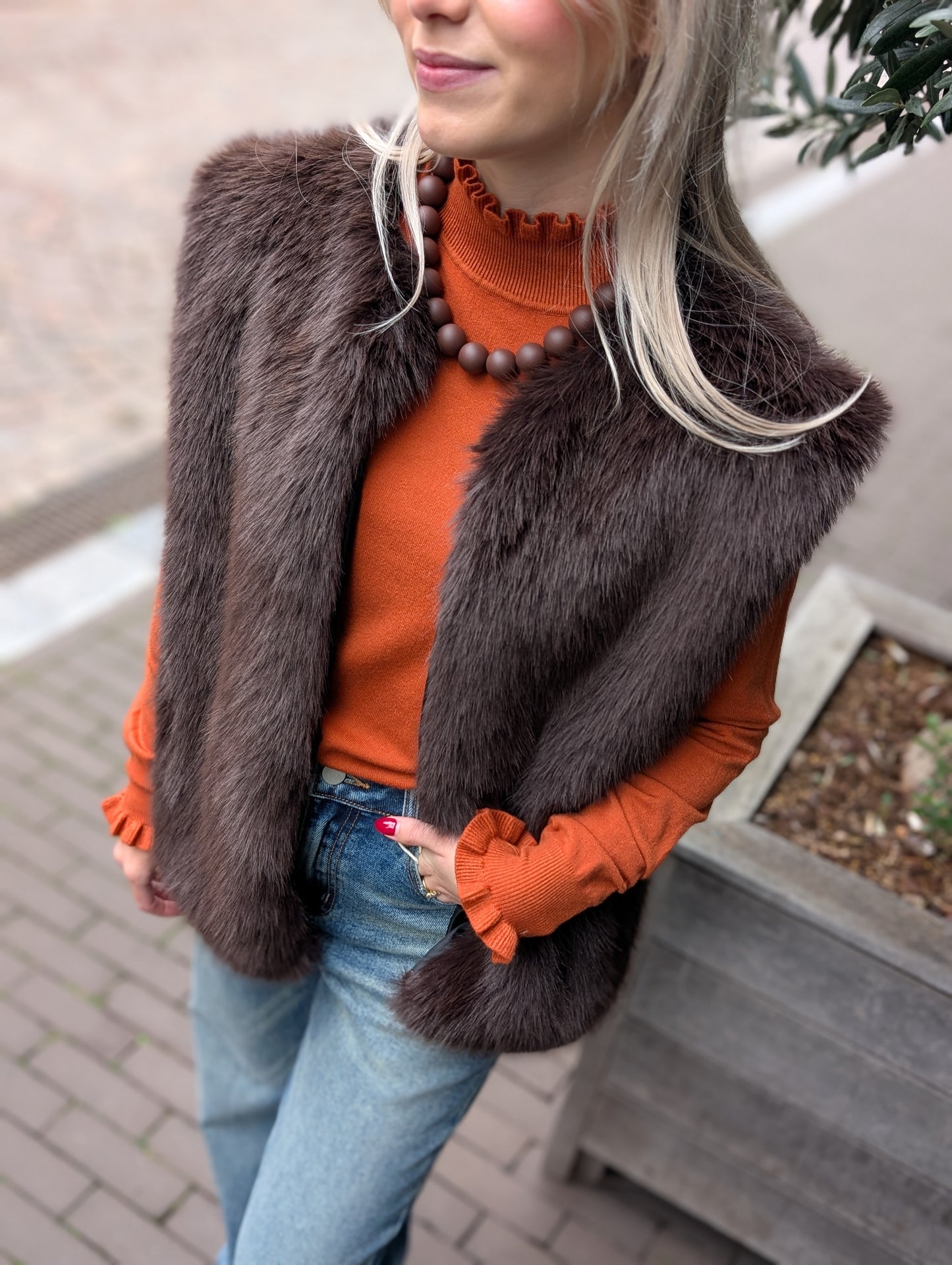 Ruth bont look gilet - Donkerbruin