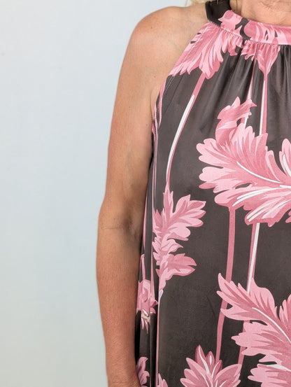 Halterjurk bloemenprint Emma - Bruin/Roze