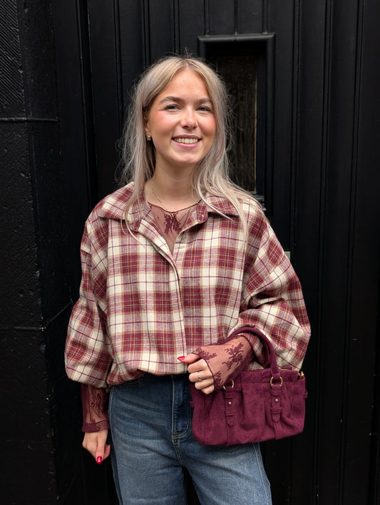 Bo ruiten blouse - Bordeaux rood / ecru