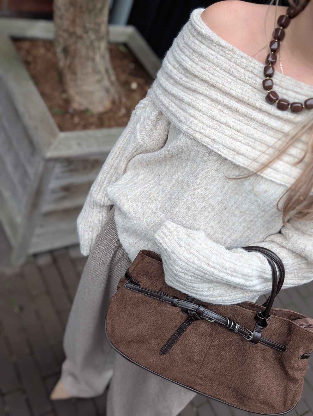 Apany off sholder trui - Creme