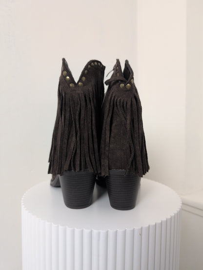 Laarzen met gouden studs en franjes - Bruin