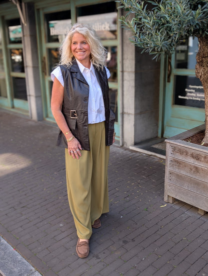 Faux leather gilet met riem - Donkerbruin