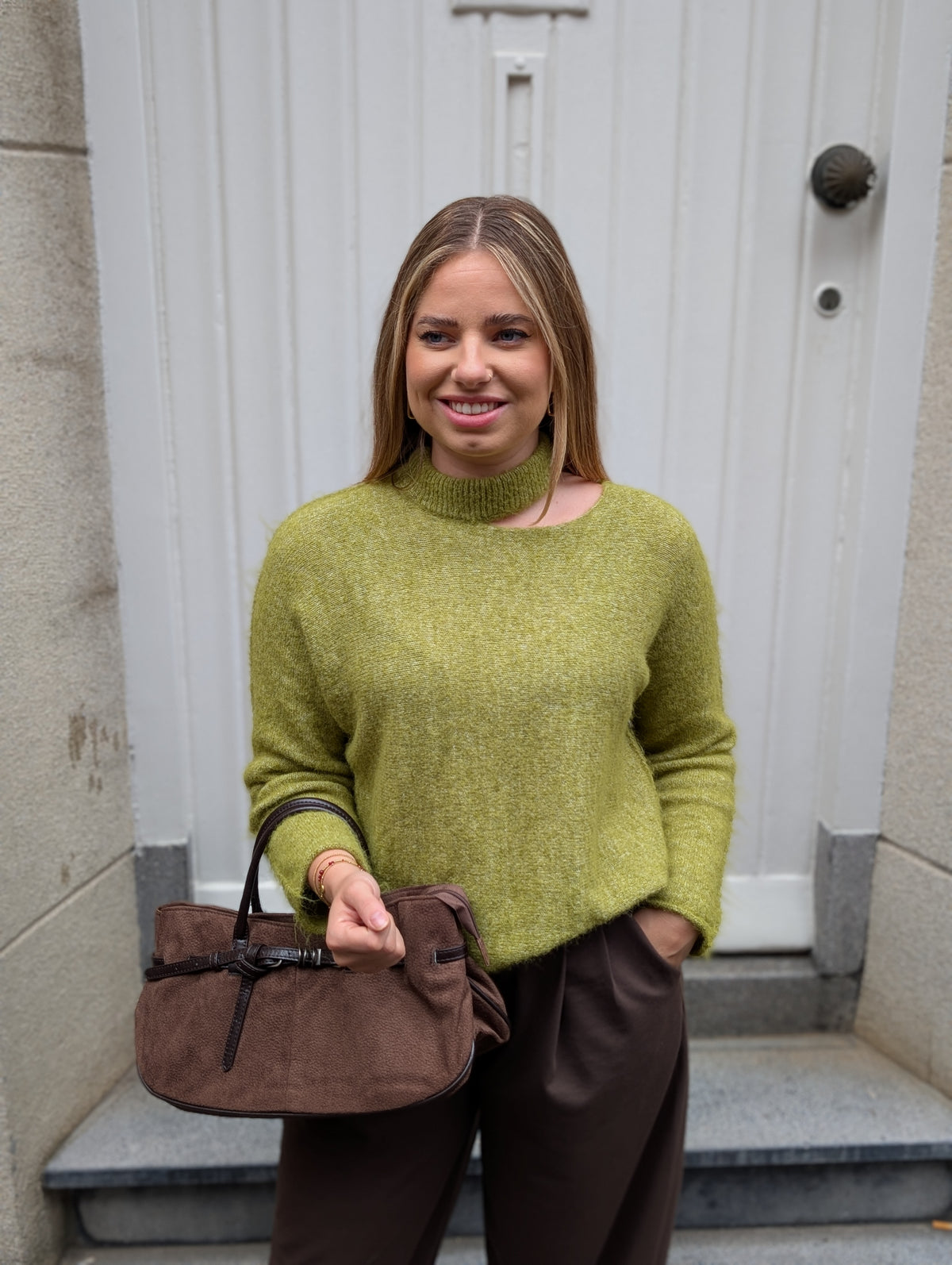Maria off sholder trui - Pistache