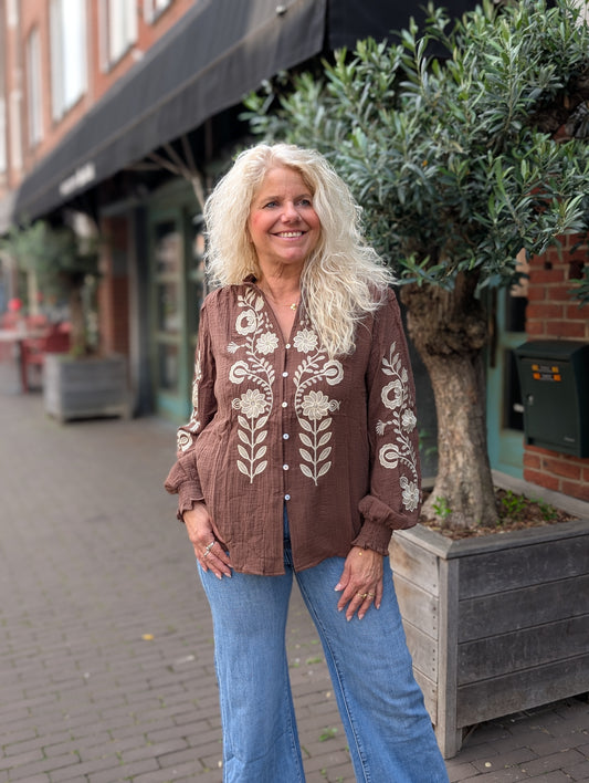 Francoise flower blouse - Bruin / creme