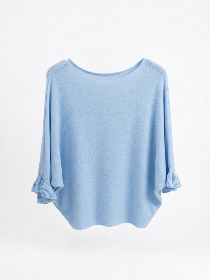 Lola vleermuis ruffle trui - Lichtblauw