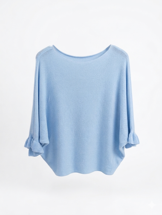 Lola vleermuis ruffle trui - Lichtblauw