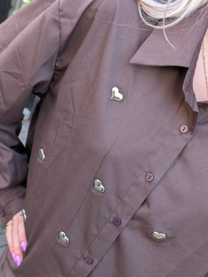 Maud blouse met zilverkleurige hartjes - Bruin