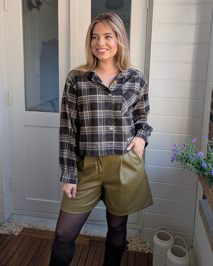 Korte ruitjes blouse Ella - Bruin/Groen