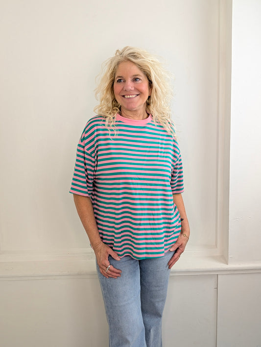 Gestreept shirt Isa - Roze / groen