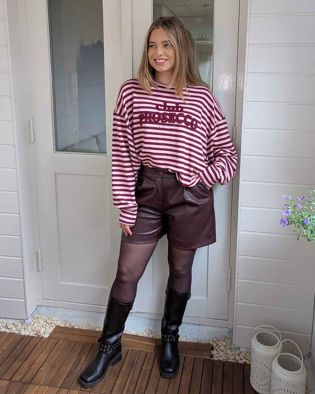 Prosecco Stripe Longsleeve - Roze/Bordeauxrood