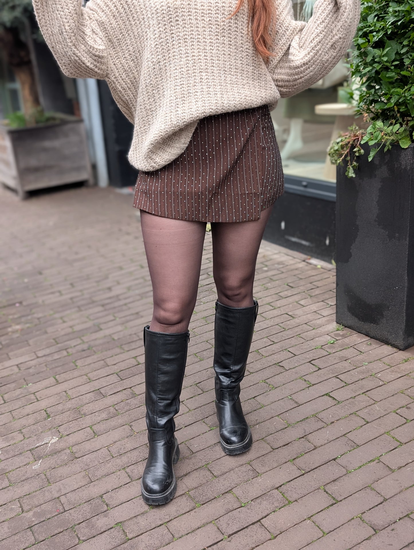 Gestreepte glitter skort Rowen - Bruin