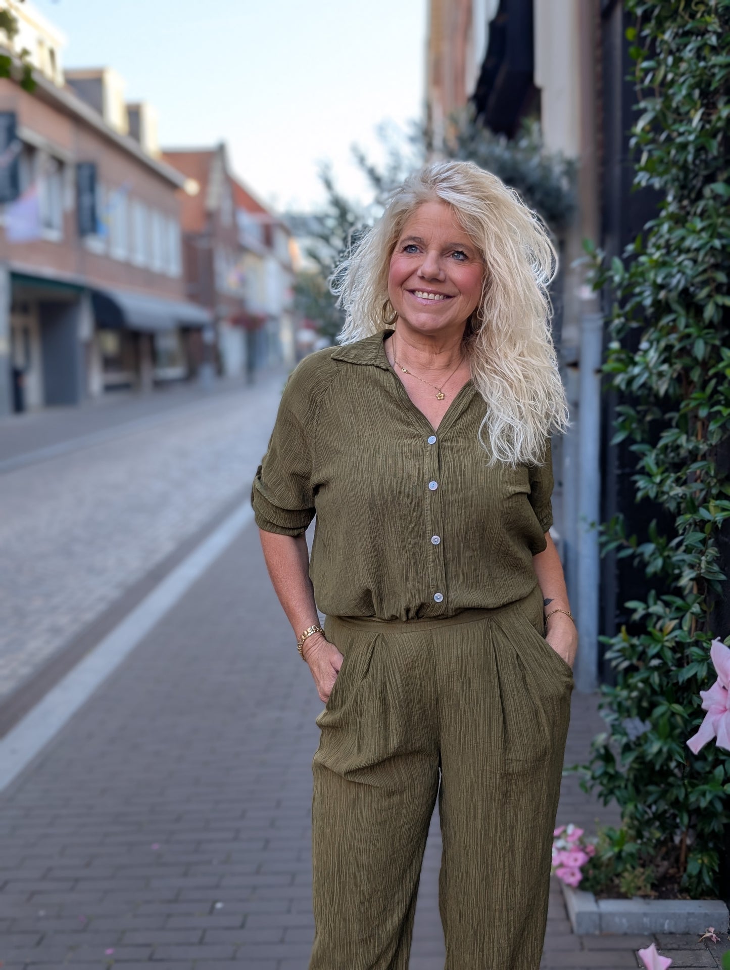 Bibara blouse met kraag - Pistache