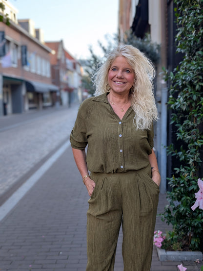 Bibara blouse met kraag - Pistache
