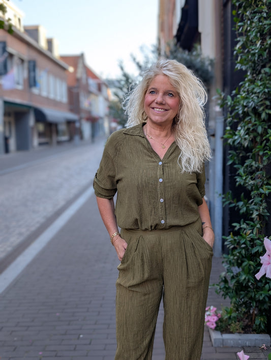 Bibara blouse met kraag - Pistache