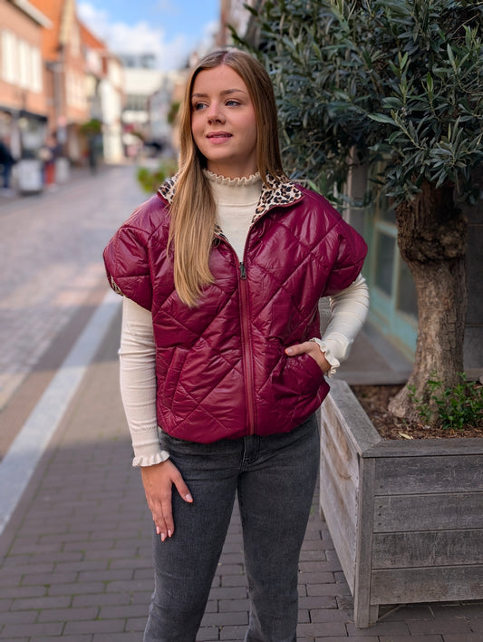 Bodywarmer Emma met panter voering - Bordeaux